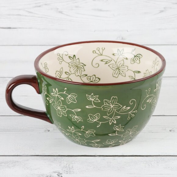 Temp-Tations Floral Lace Green 24 oz Soup Mug with Cover & Underplate - Picture 6 of 11